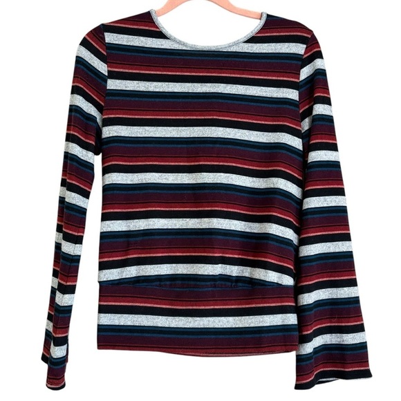 IN San Francisco Bell Sleeve Stripe Sweater Bow Back Women’s M Winter Blouse - Picture 2 of 13